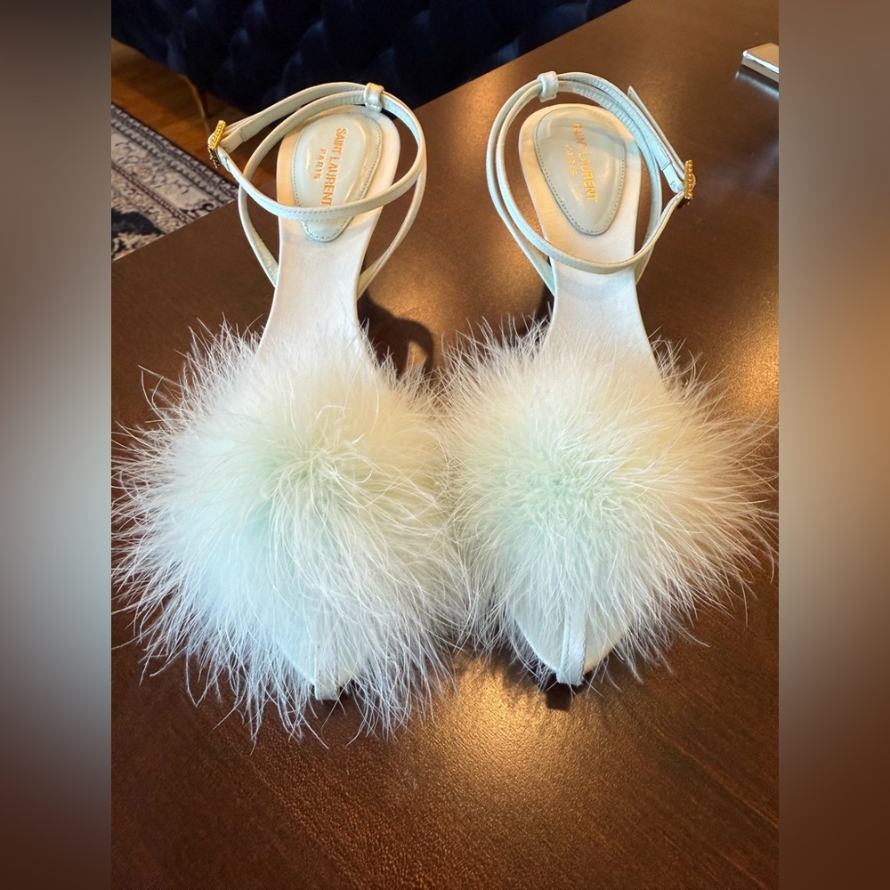 Saint Laurent Mint Green Feathered Heels